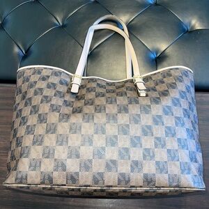 Michael Kors Brown Check Canvas Tote Bag with Cream Handles